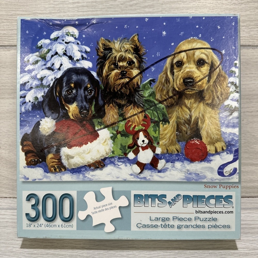 BITS AND PIECES 300pc Puzzle 18"x24" Picken Snow Puppies *Pieces Verified*